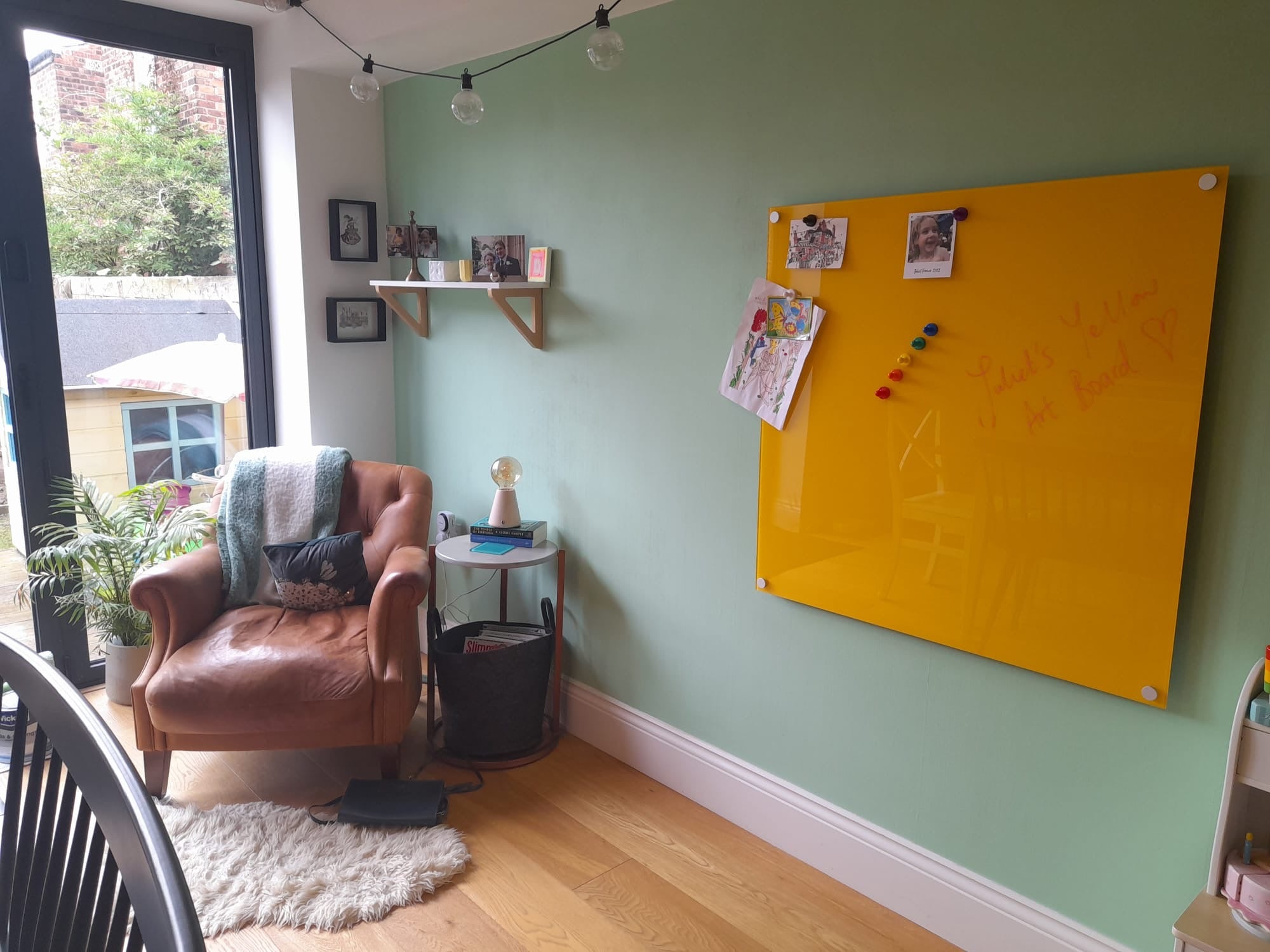 Yellow glass whiteboard in home office
